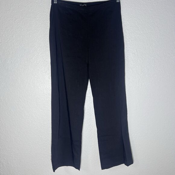 Eileen Fisher Womens Pants Black Linen Viscose Blend Side Zipper Size 10 Career - Picture 1 of 10